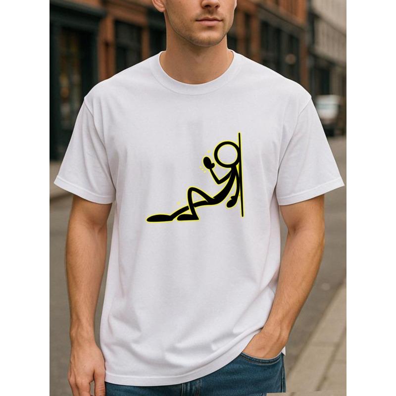 

Wall-mounted Stick Figure, Quirky Social Anxiety-themed Soft Cotton T-shirt, Simple and Fashionable for Men, Highly Versatile for Fitness Training S белый