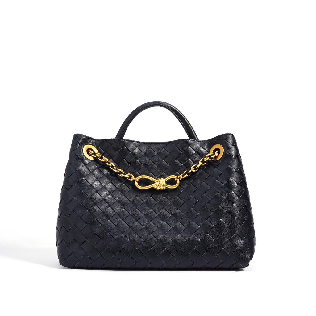 Woven Cowhide Metal Rope Buckle Shoulder Bag Fashion Trend Niche Portable Commuter Spot Model