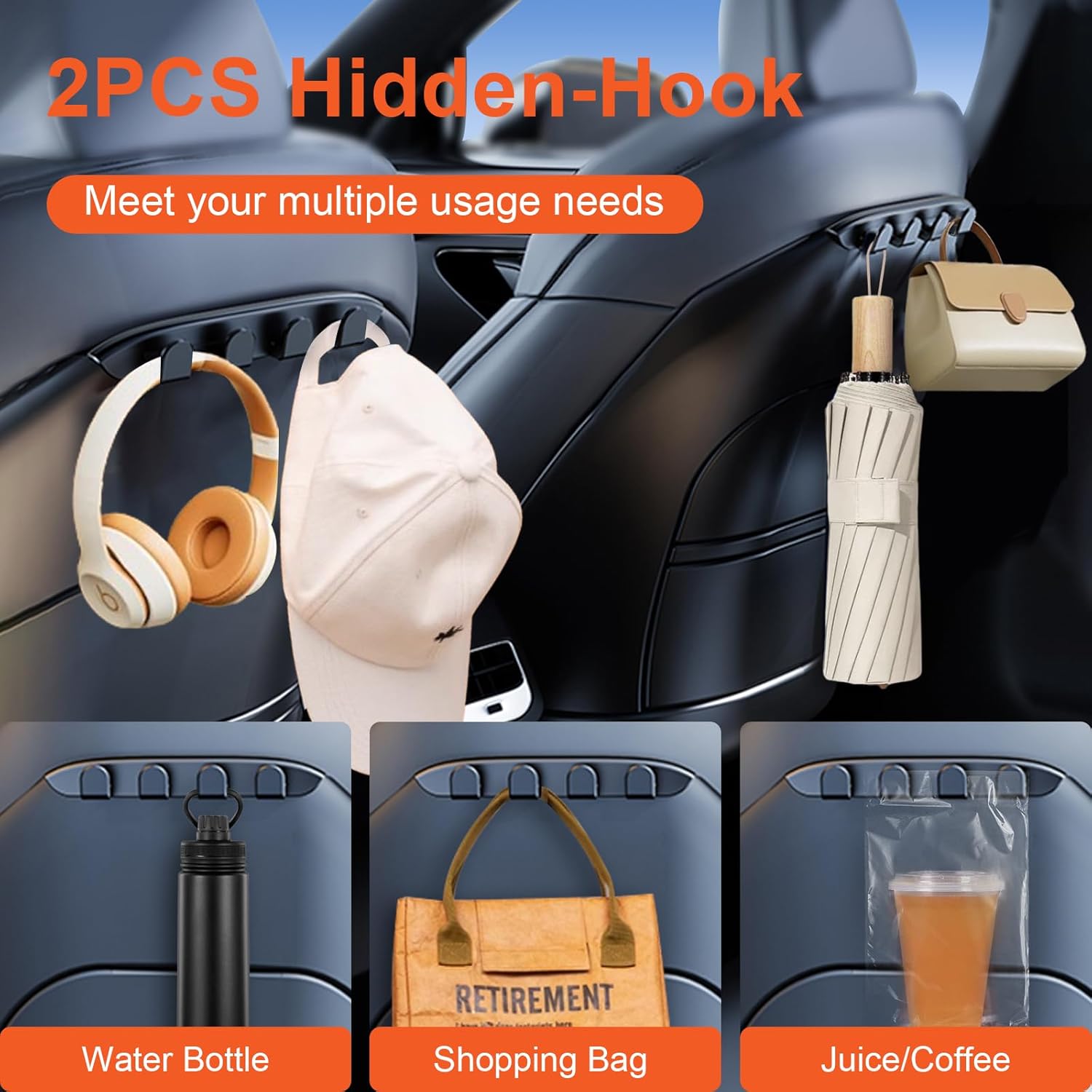 2 Tesla Seat Hook,Suitable for Tesla models 3 Y Accessories 2025 2024 2023 2022 2021 2020 2019 2018 2017 Model 3 Headrest Storage Hook Model el Y