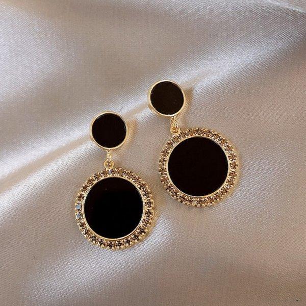 Luxury Trend Black Color Double Layer Earrings For Women Korean Crystal Zircon Geometric Earring Bride Wedding Statement Jewelry