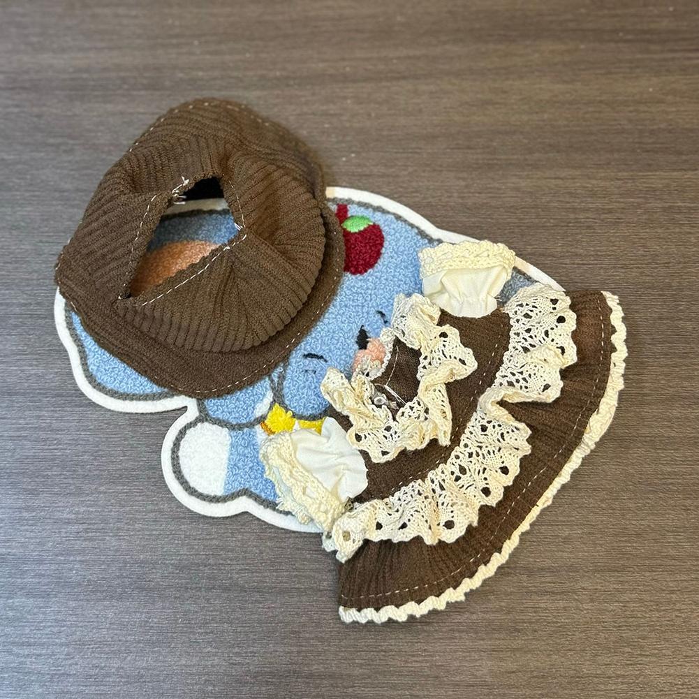 Doll Clothes Lace Stitching Brown Dress Suit Mini Fashionable Keychain Dolls Decoration Accessories for 17CM Labubu