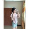 Summer New Basic Versatile Pink V-neck Short-sleeved Cotton Slim-fit T-shirt for Women's Niche Design Bottoming Shirt for Women