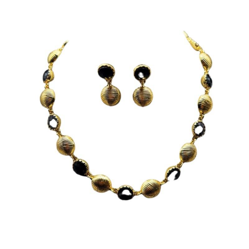 Electroplated Real Gold Temperament Versatile Round Three-dimensional High-end Black Royal Blue Necklace Set