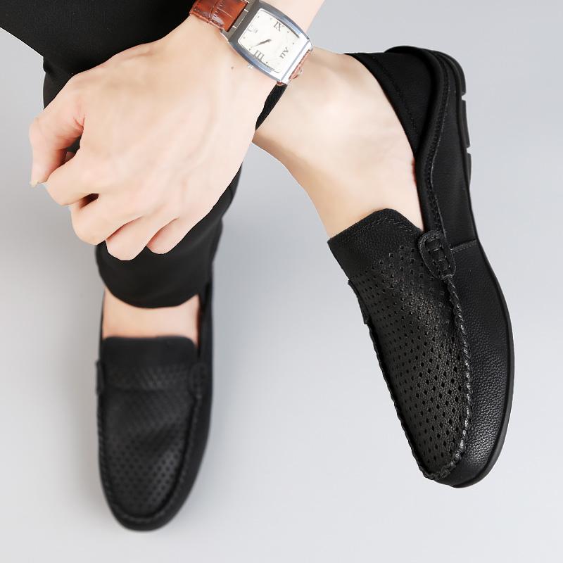 FashionGenuine Leather Slip On Men Loafer Boat Shoes High Quality Casual Footwear Male Black Party Wedding Shoes Boat Shoes Moccasins