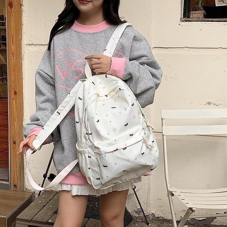 Backpack Girl Floral Backpack Puppy Versatile Junior High School Student College Student Backpack