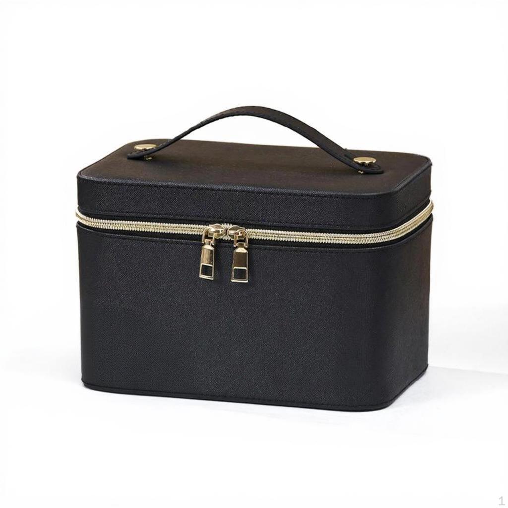 Makeup Bag, Illuminated Mirror Cosmetic Organizer, Portable Large Capacity Case 19.5x13.5x14cm Black