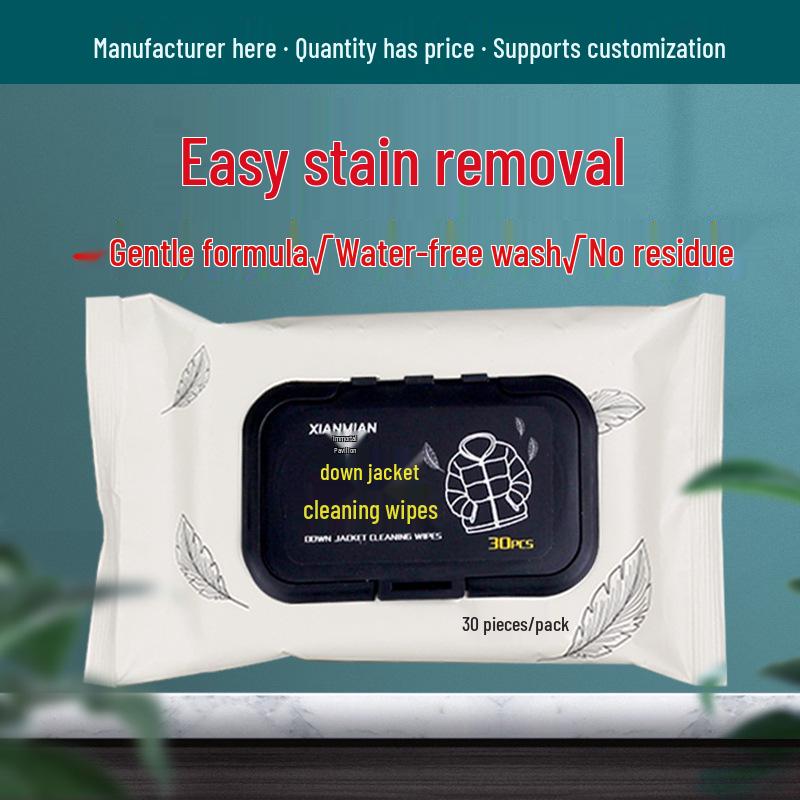 Xianmian Down Jacket Cleaner: 30 Waterless Oil-Removal Wipes, TikTok Style Clothing Care.