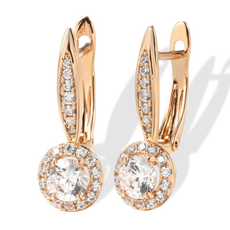 Luxury Rose Gold Drop Earrings For Women Micro-Wax Inlay Natural Zircon Round Earrings Wedding Fine Daily Jewelry