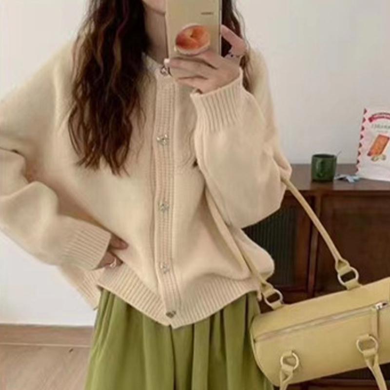 Pullover Damen Lose Langarm Top Einfarbige Strickjacke Jacke