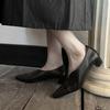 Fashion 2025 New Fashion Spring Women Pumps Square Toe Med Heels Genuine Leather Chunky Heel Pumps Retro Slip On Modern Ladies Shoes
