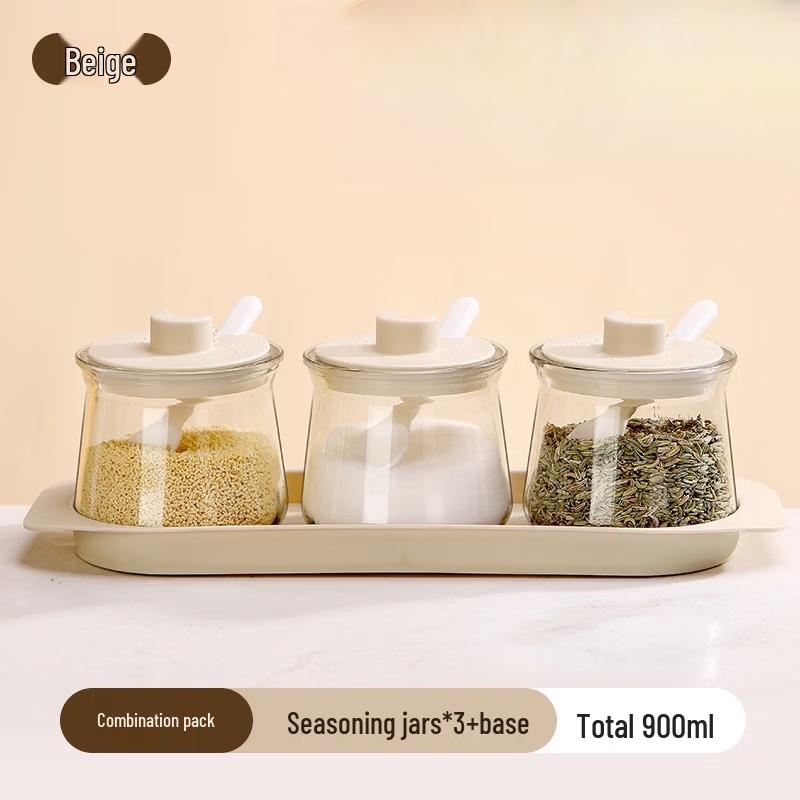 Ruhan Glass Seasoning Jar Set with Spoons and Tray