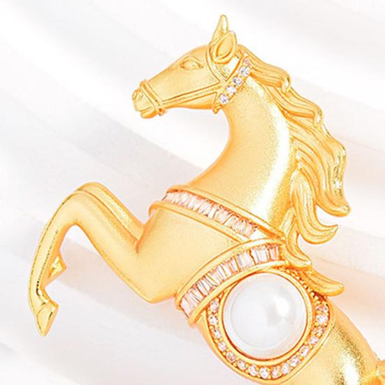 Golden Horse Brooch Faux Pearl Horse Lapel Pin Chinese Zodiac Animal Brooch Pin with Rhinestones for Sweaters Hats Bags Coats