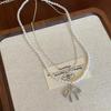 High-End Faux Pearl Bow Necklace with Double Layer Clavicle Chain
