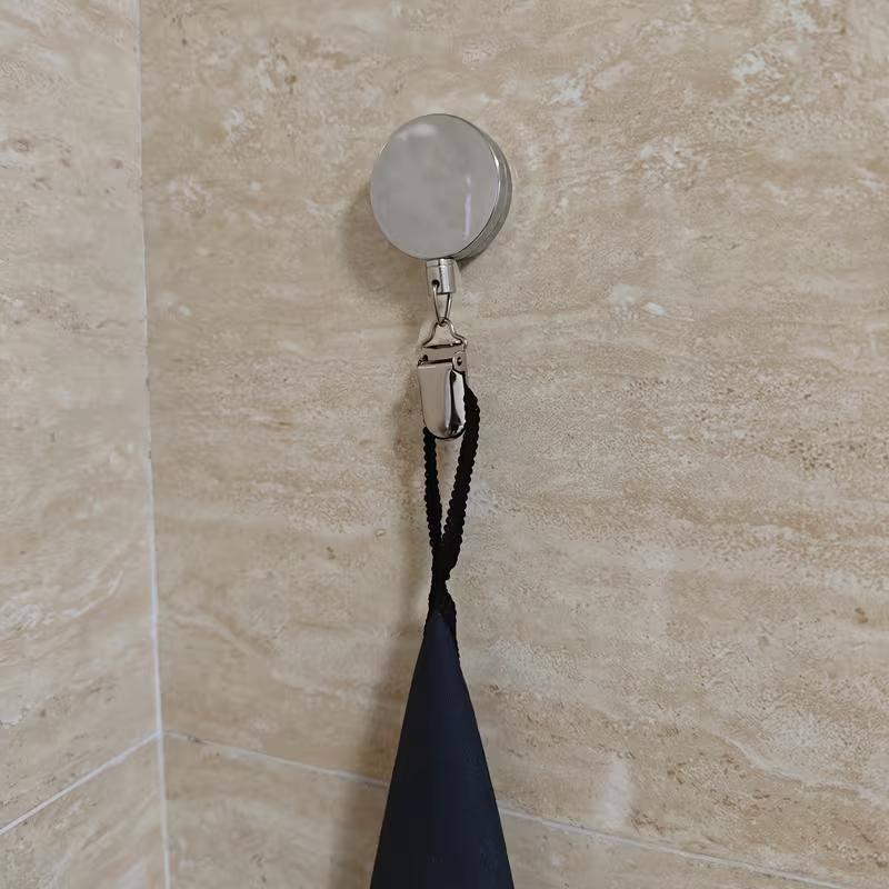 1 Stück Automatischer Einziehbarer Handtuchhalter Ohne Bohren Selbstklebend An der Wand Montierter Handtuchhalter mit Edelstahl-Kabelklemme