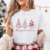 Glitter Effect Merry Christmas Cotton Tshirt Tree Xmas Unisex Santa Hat Reindeer Cute Crew Neck All Seasons Soft Utdoors Tees