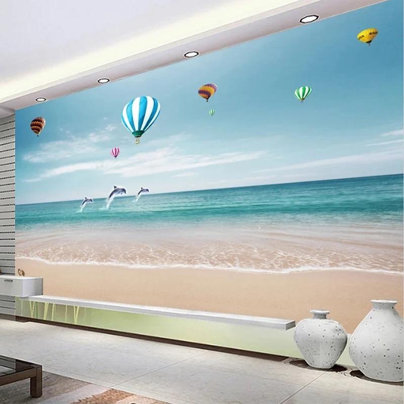 3d Blue Sky Wallpaper View Sea Mural Balloon Dolphin 3d Wall Paper Living Room Tv Background Wall Mural Decor