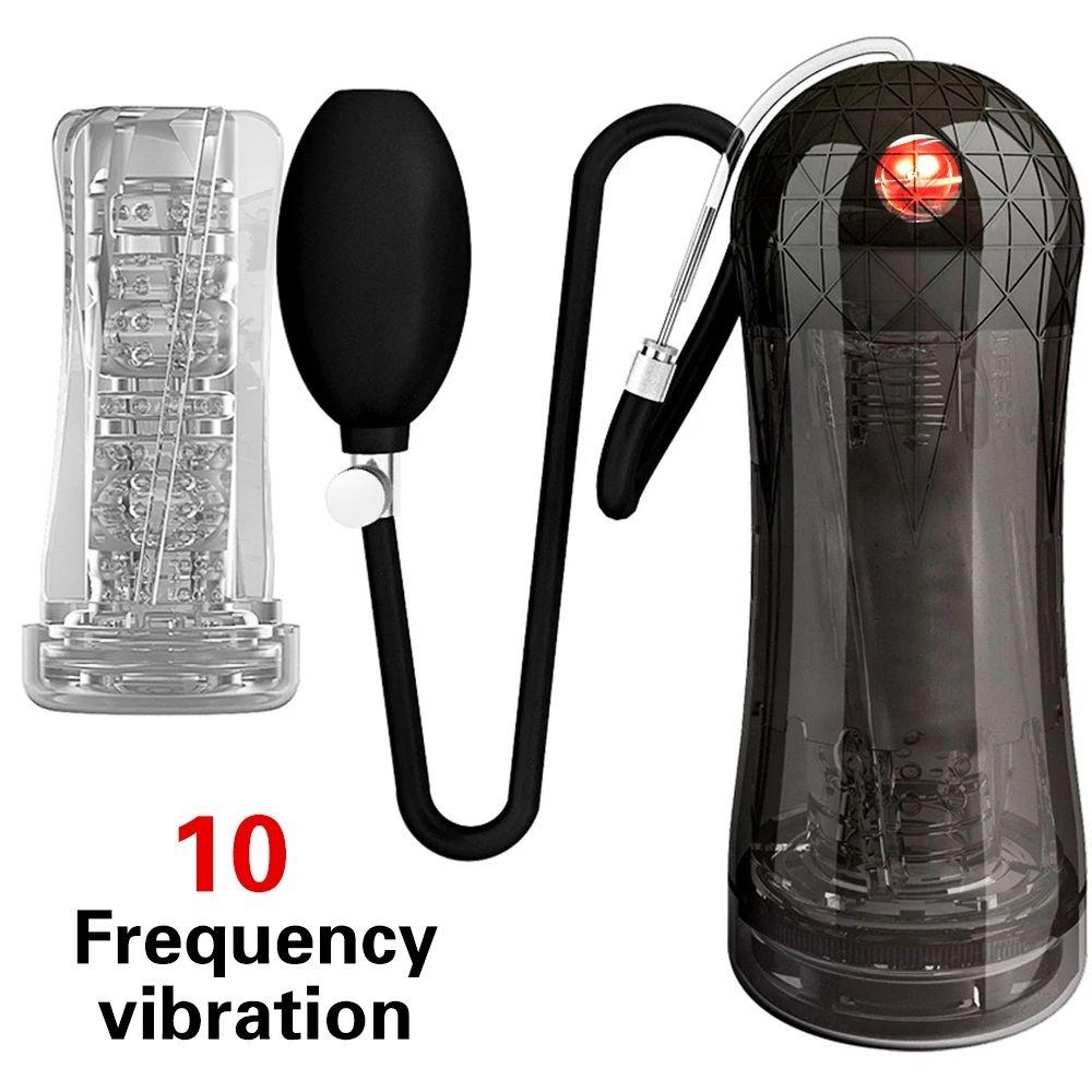 USB Rechargeable Male Masturbation Cup Adult Products Pocket Pussy Glans Stimulator Penis Trainer Inflatable Bulb Squeeze Sex Toys for Men Masturbator