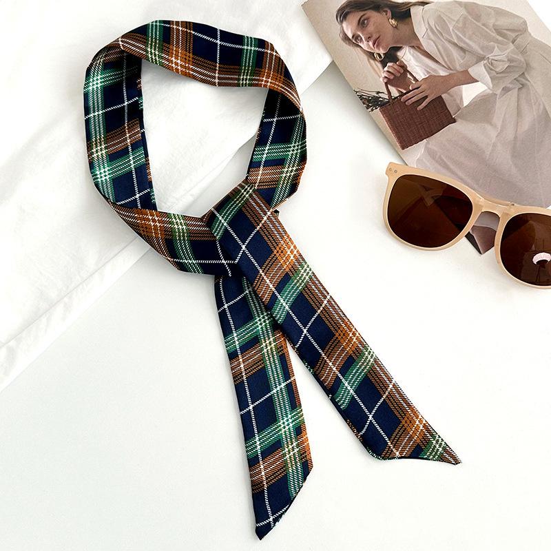 Long silk scarf new niche fashion versatile plaid leopard print neck scarf headscarf headband hair tie decorative belt