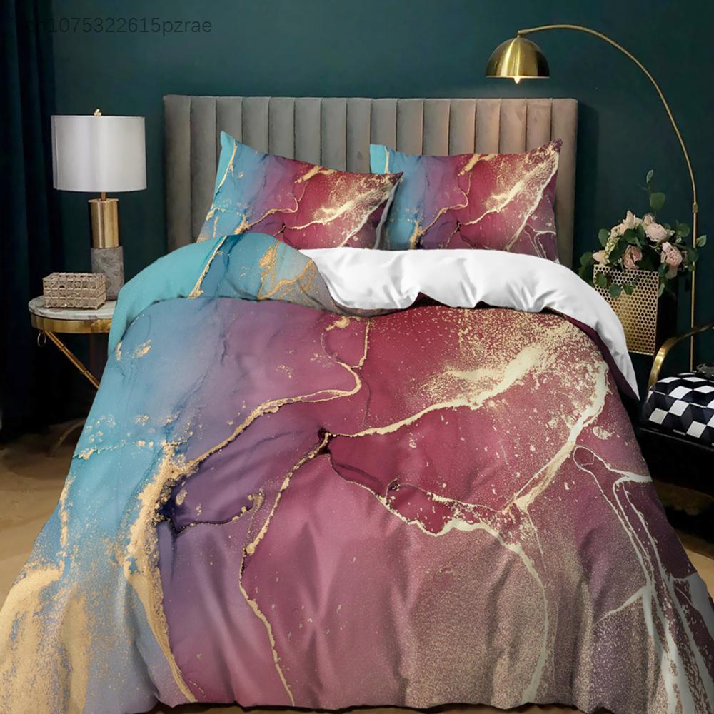 Kleur Halo Verven Marmer Dekbedovertrek Beddengoedset Paars Blauw Kleurrijk Eenpersoons Tweepersoons Twin/Queen Voor Mannen Vrouwen Kinderen Cadeau