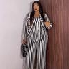 European and American new suit women's long-sleeved striped shirt high-waisted wide-leg pants African loose large-size women's two-piece suit trendy