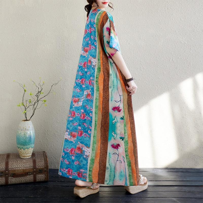 Short Sleeve Plus Size Vintage Floral New In Dresses for Women Casual Loose Long Summer Dress
