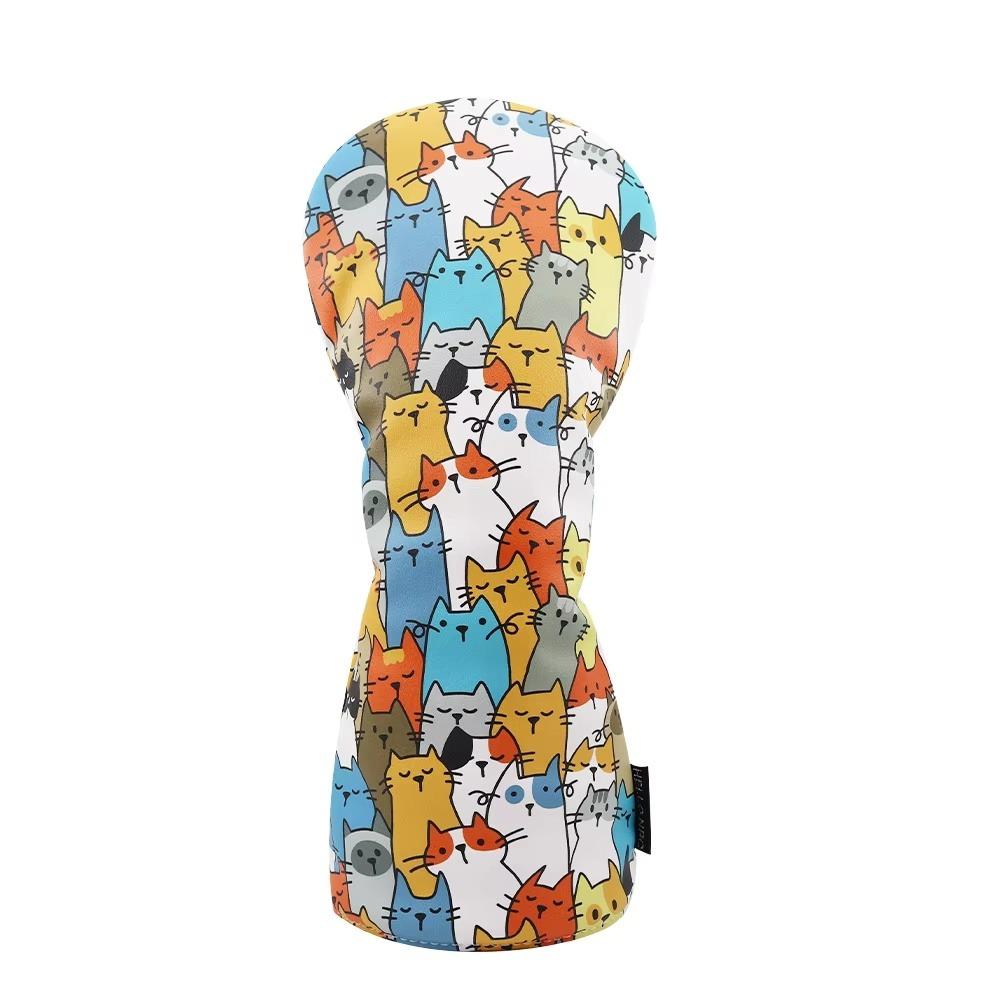 PU Leather Golf Club Head Cover Graffiti Cat Pattern Golf Club Protector  Golf Supplies