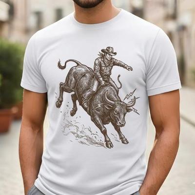 Bull Rider Shirt Western Graphic Tee Rodeo Cowboy Tshirt Retro Southwest Style