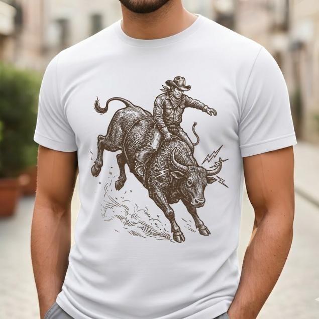 Bull Rider Shirt Western Graphic Tee Rodeo Cowboy Tshirt Retro Southwest Style S разноцветный