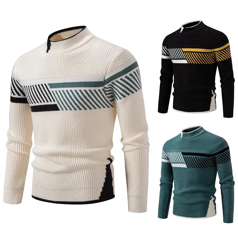 Men's Plus Size Color Block Half-High Collar Pullover Knitwear