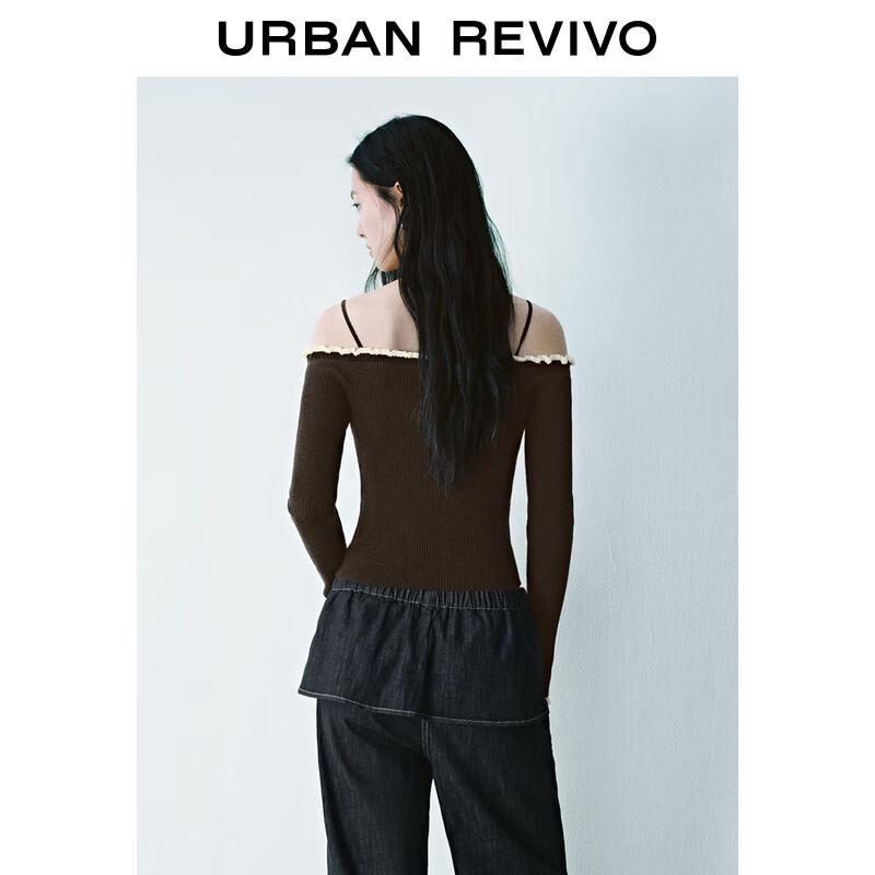 UR 2025 Frühling Damen Kontrast Schleife Off-Shoulder Stricktop