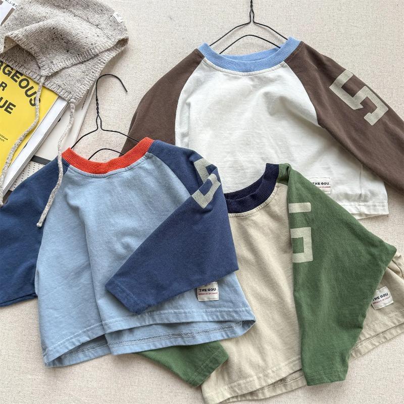 Autumn Kids' T-Shirts Color Block Loose Long Sleeves Children T-Shirt Fashion Soft Boys Clothes