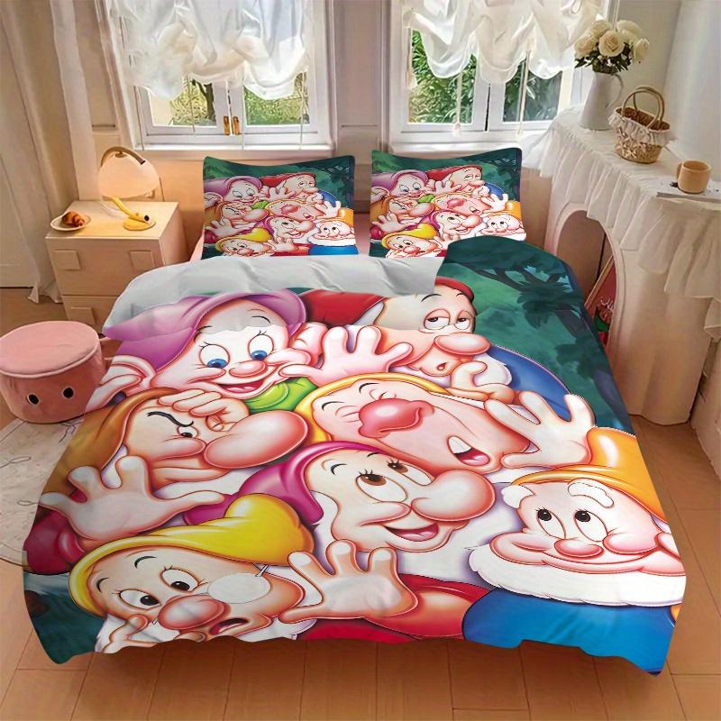 3pcs Seven Dwarfs Bedding Set 1 Soft Quilt Cover + 2 Pillowcases, Machine Washable Suitable for All SeasonsS084