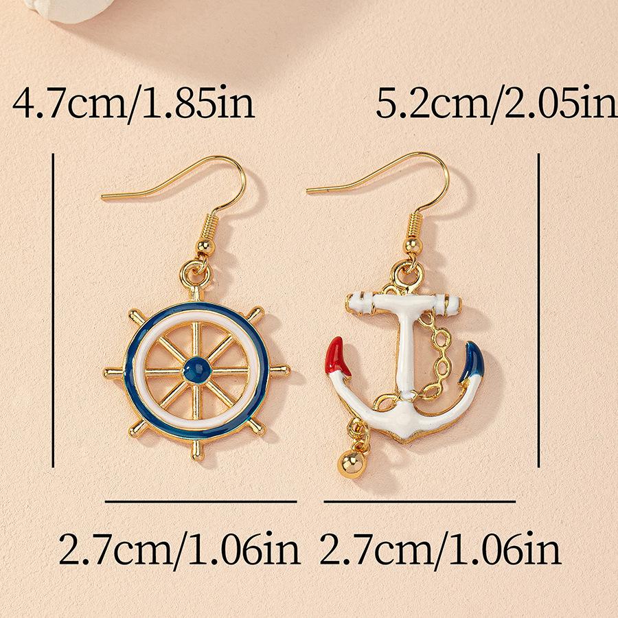 Asymmetrical Drop Earrings for Women - Ship Wheel and Fashion Jewelry