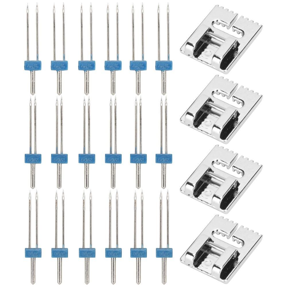 18Pcs Silver Double Twin Needles Metal Sewing Machine Needles Singer Sewing Machine