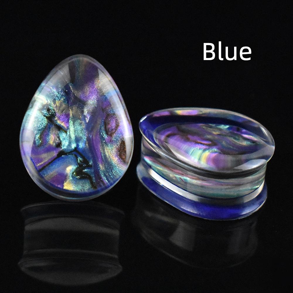 Pár 8-50mm Vícebarevné Vzor mušle Kapkovitý Akrylové Roztahováky do uší, Tunely, Dilatátory uší, Šperky pro piercing těla
