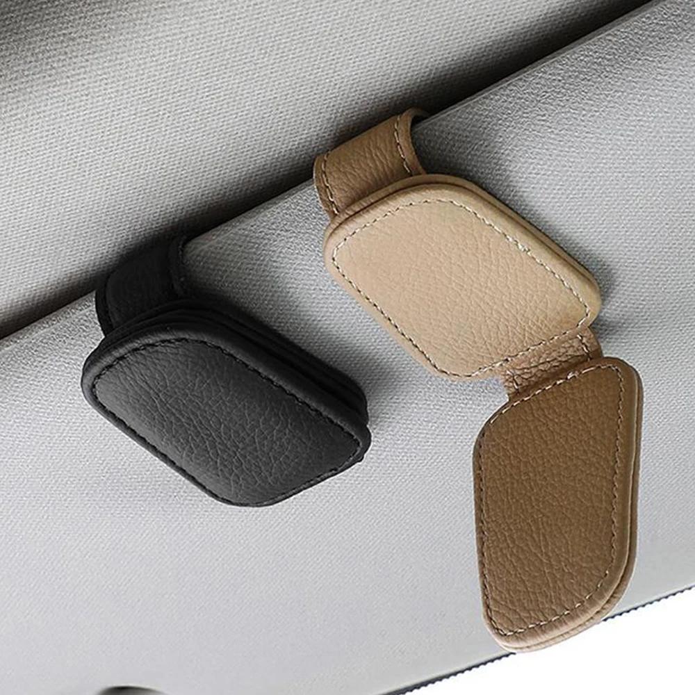 Universal Car Sun Visor Glasses Box Sunglasses Holder Card Ticket Clip Magnetic Leather Glasses Holder Eyeglasses Car Accessorie