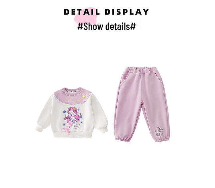 Wiosenny Zestaw Bluza Syrenka dla Dziewczynek - Casualowa Dwuczęściowa Odzież Sportowa dla Małych Dziewczynek