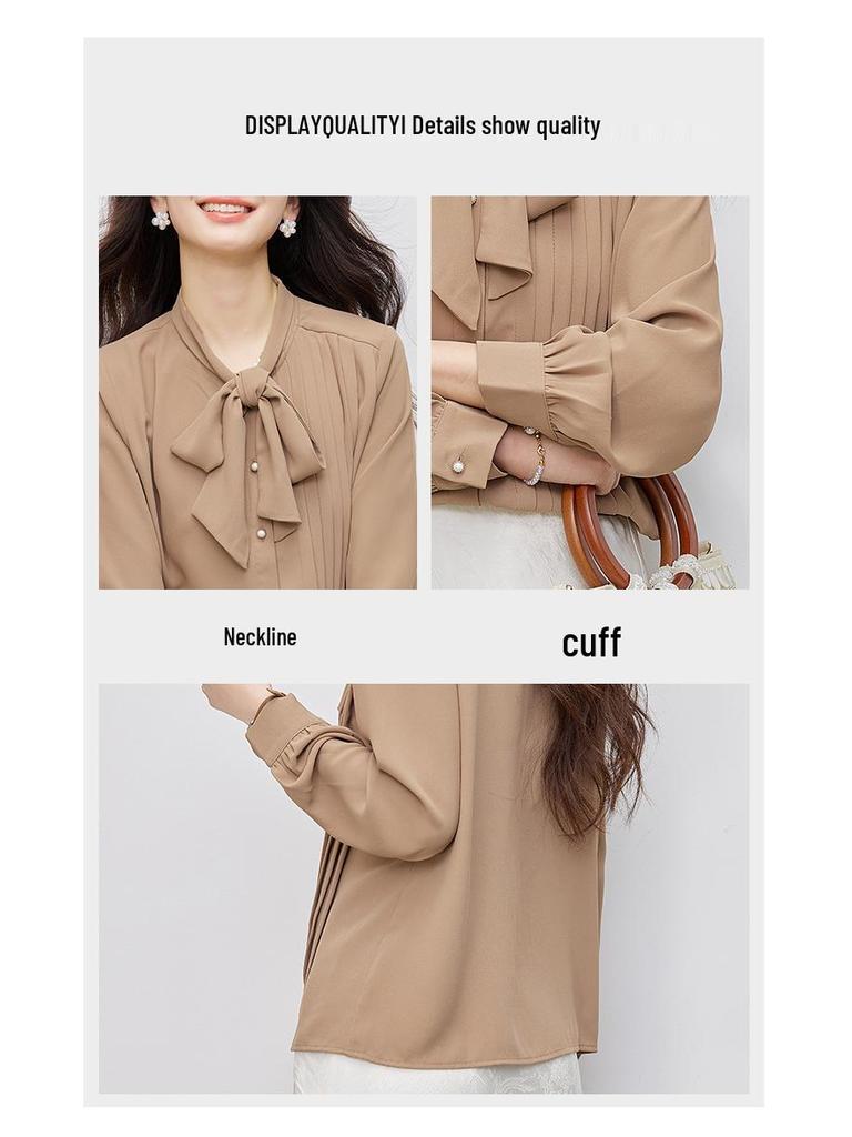 2026 New Women's White Bow Design Long Sleeve Fashion Shirt for Work