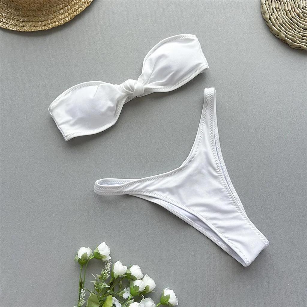 Bandeau Noué Bikini Brésilien Taille Haute Maillot de Bain Femme Maillot de Bain Deux-pièces Ensemble Bikini Maillot de Bain Maillot de Bain Swim