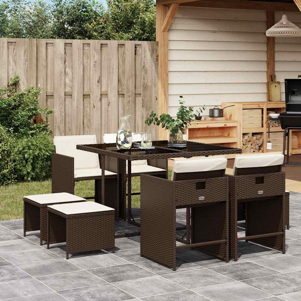 Vidaxl 9-Cz. Tuinmeubelset Met Kussens, Bruin, Pe Rotan