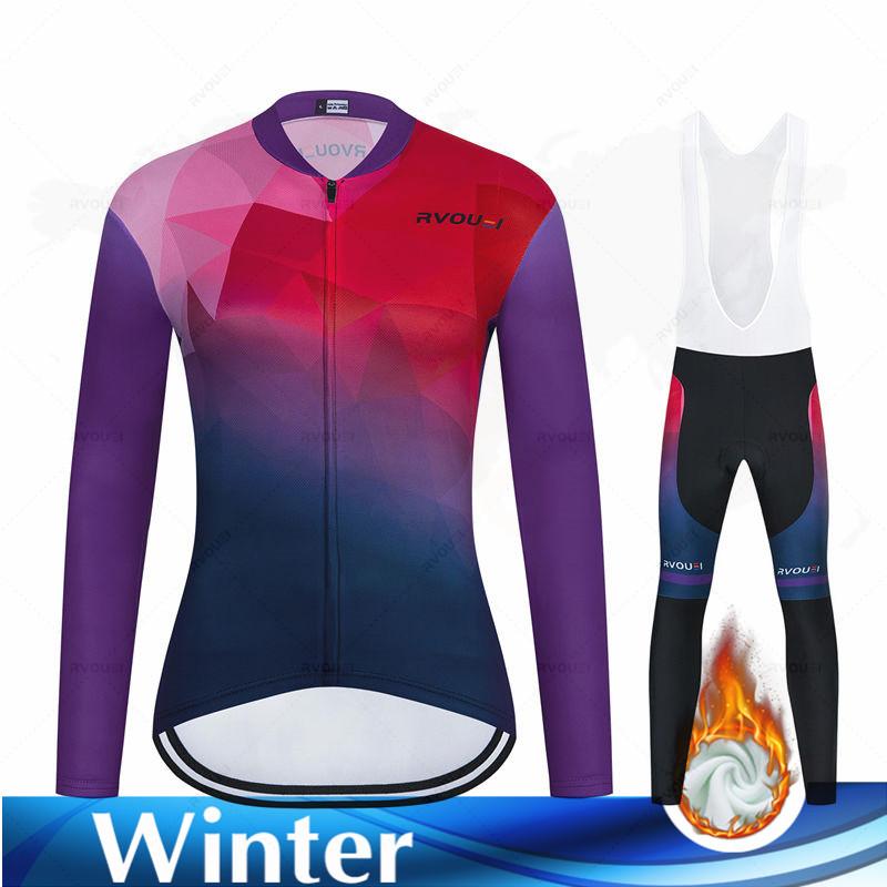 Thermal Long Cycling Jersey Set for Women, Outdoor Fleece, Riding Bike, MTB Clothing, Long Pant Suit, Ladies Cycling Clothes