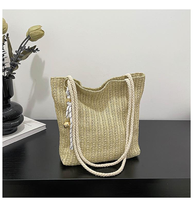 Halm stor kapacitet mode mamma och barnväska vår och sommar ny avslappnad flätad trend enkel axel bärbar toteväska
