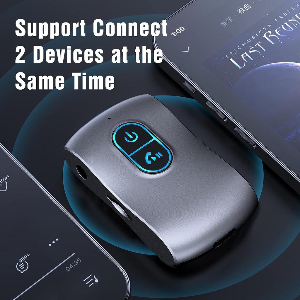 Wireless 5.0 Aux Bluetooth Adapter Car with Hands-Free Calls,Supports TF Card,Dual Connection,Receiver for Car,Headphones and Home Stereo Systems