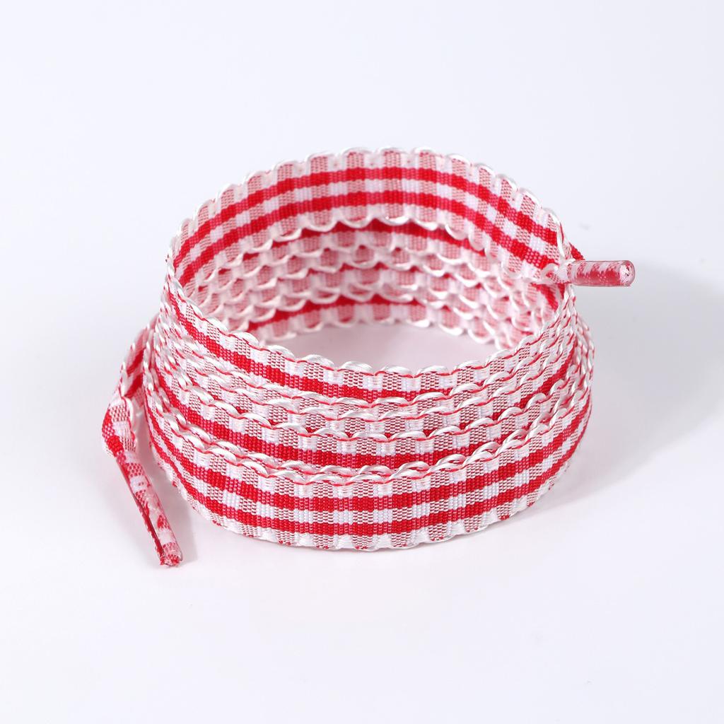 Scalloped Edge Gingham Shoelaces 1.2cm Width Ruffled Plaid Ribbon Laces Multicolor Anti-Slip Knot Decor Strings for Casual Shoes