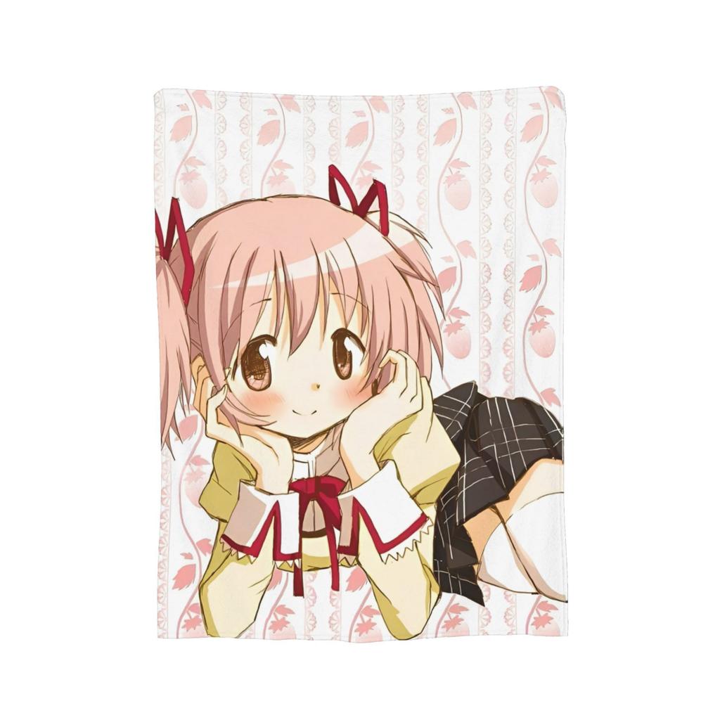 Kyubey Puella Magi Madoka Magica Cute  Coral Fleece Plush Throw Blankets Anime Blanket for Bed Bedroom Ultra-Soft Bedspread,