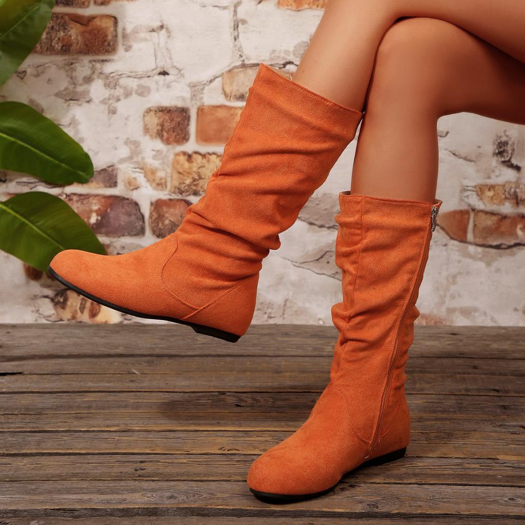 2026 New Shoes for Women Spring Knee High Boots Black White Tall Boots Woman Pleated Low Heel Casual Leather Female Long Shoes