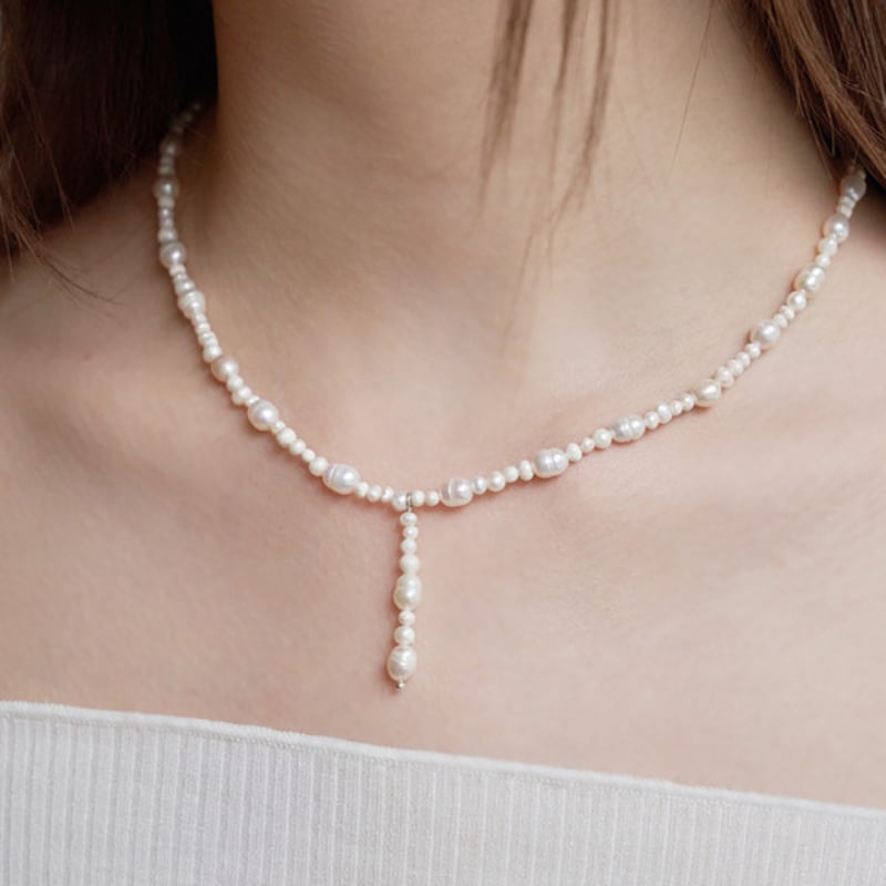 

OVT-U [925 Silver] Glam Pearl Line Mixed Necklace Silver