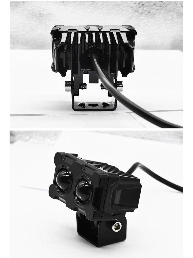 Waterproof Dual-Eye LED Motorcycle Spotlight: Ultra-Bright White & Yellow Light, 9-80V.