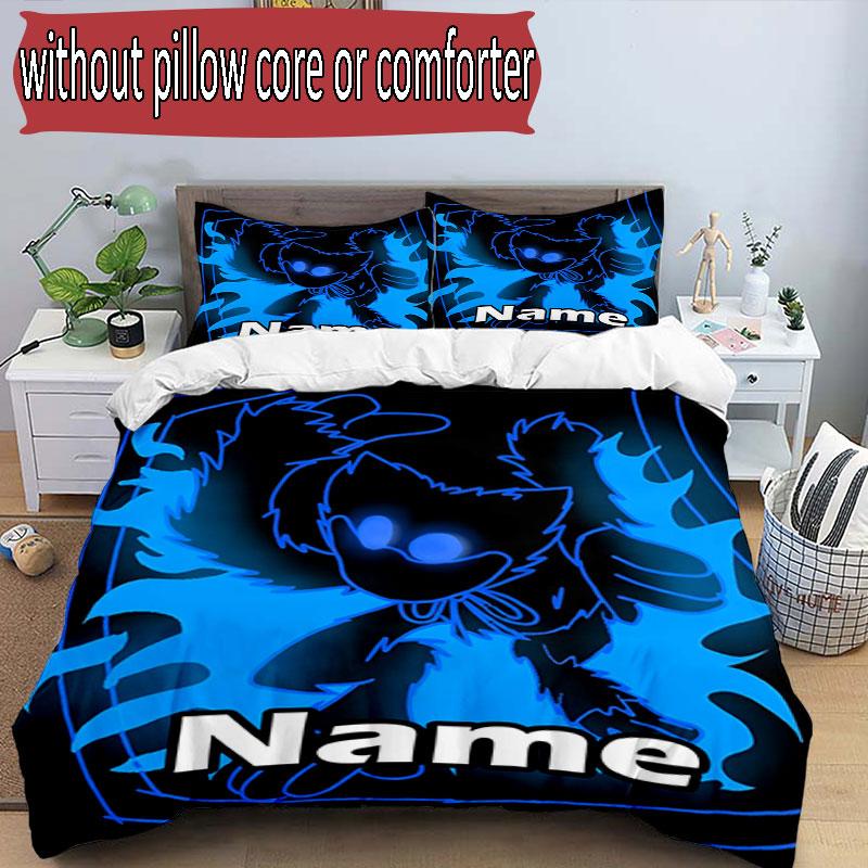 3pcs Duvet Cover Set (1*Duvet Cover + 2*Pillowcase, Without Core), Custom Name Huggy Wuggy Pattern Bedding Set, Home Bedroom Decor Gift