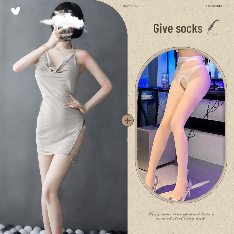 Xiang Night Temptation Lace Lingerie Set: Sexy Backless Camisole Pajamas with Slit - Erotic Homewear Nightdress